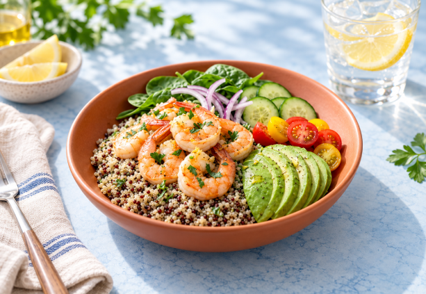 Shrimp Avocado Quinoa Bowl
